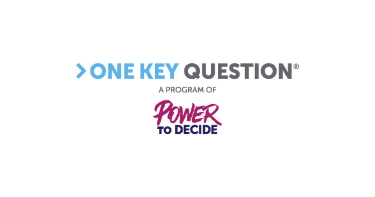 The logo of One Key Question on top of the logo of Power to Decide
