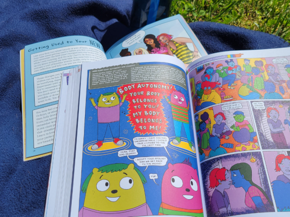 A photo of the two books reviewed in the blog, sitting open on a blanket in the grass.